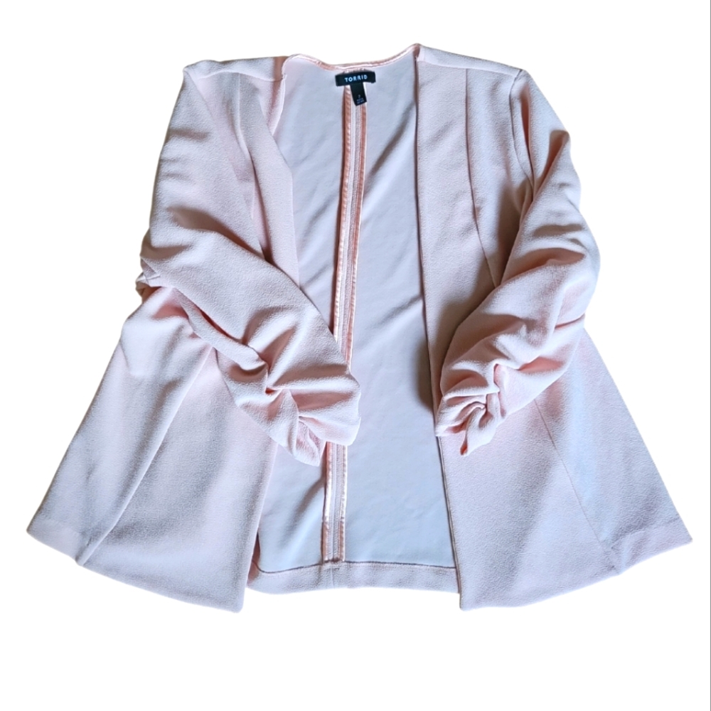 Torrid 2X Light Pink Blazer with Ruched Sleeves